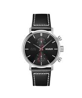 Hugo Take It Off Black Dial Black Leather Strap Watch