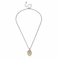 Freedom Silver Tone Mixed Metal Floral Etched Pendant Necklace