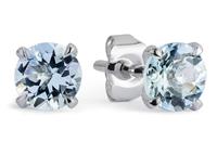 Revere 9ct White Gold Round Aquamarine Stud Earrings - March