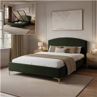 XR Living Avery King Size Velvet End Lift Ottoman Bed Frame - Green