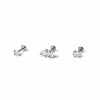Freedom Surgical Steel Silver Tone Flat Back Earrings Set