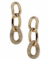 DKNY Gold Tone Pave Link Linear Drop Earrings