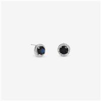 Jon Richard Rhodium Plated Cubic Zirconia Sapphire Halo Stud Earrings