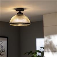 Habitat Eumee Pressed Glass Flush Ceiling Light - Gunmetal