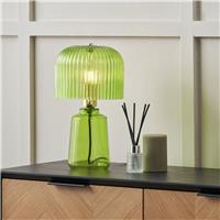 Pacific Zandra Glass Ribbed Table Lamp - Green