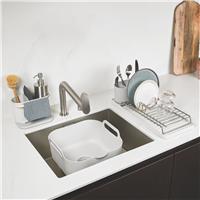 ReBorn 3 Piece Sink Tidy Washing Up Bowl and Compact Draining Rack - Stone