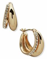DKNY Gold Tone Pave Puffy Split Hoop Earrings