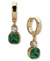 DKNY Gold Tone Emerald Cushion Stone Drop Earrings