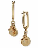 DKNY Gold Tone Pave Logo Charm Drop Earrings