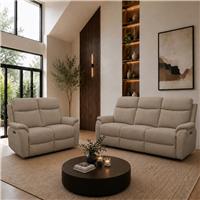Aspire Kingsmere Fabric 3 & 2 Seater Power Recliner Sofa - Natural
