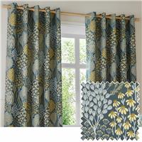 Wylder Ophelia Floral Eyelet Curtains - Blue and Saffron - 117x183cm