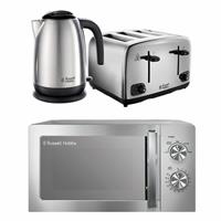 Russell Hobbs Polished Classics Bundle Kettle,4Slice Toaster & Microwave-S/Steel