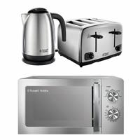 Russell Hobbs Brushed Classics Bundle Kettle, 4Slice Toaster & Microwave-S/Steel