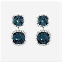 Jon Richard Rhodium Plated Sapphire Double Drop Halo Earrings