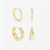 Inicio Gold Polished and Pave Hoop Earrings - Pack of 2