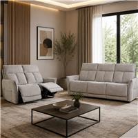 Aspire Riva Fabric 3 & 2 Seater Power Recliner Sofa - Natural