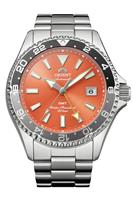 Orient Mako GMT Orange Dial Men's Silver Stainless Steel Bracelet Watch