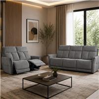 Aspire Riva Fabric 3 & 2 Seater Power Recliner Sofa - Grey