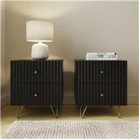 GFW Thalia 2 Drawer Bedside Table Pair - Black