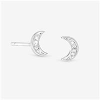 Simply Silver 925 Sterling Silver Mini Pave Crescent Stud Earrings