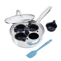 Cooks Professional Stainless Steel Egg Poacher Pan with Lid & Spatula - 4 Cup