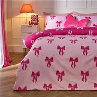 OHS Bows Microfibre Reversible Bedding Set Duvet Cover Set Pink - Double