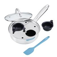 Cooks Professional Stainless Steel Egg Poacher Pan with Lid & Spatula - 2 Cup