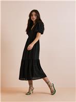 SKU: APR EB WOVEN SHEER CHECK WRAP MAXI DRESS:Black:16