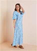 Everbelle Blue Floral Tuck Sleeve Midaxi Dress 6