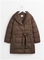PETITE Brown Shawl Collar Padded Duvet Coat 4
