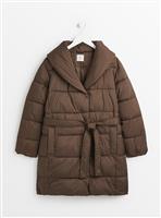 PETITE Brown Shawl Collar Padded Duvet Coat 6