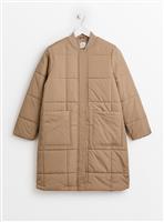 PETITE Neutral Grid Quilted Coat 6