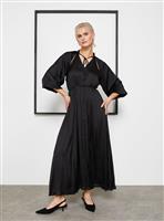 For All The Love Black Crushed Floaty Satin Tie Front Midaxi Dress 8