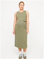 MATERNITY Nursing Khaki Sleeveless Ribbed Dress 16