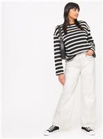 Ecru Wide Leg Denim Jeans 16R