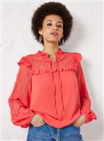 EVERBELLE Coral Broderie Chiffon Tie Neck Blouse 6