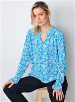 BURGS Holywell Womens V-Neck Ls Blouse With Shirring Detail - Blue 10