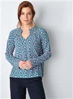BURGS Holywell Womens V-Neck Ls Blouse With Shirring Detail - Green 12