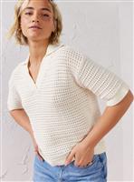 EVERBELLE Cream Open Stitch Polo Knitted Top S