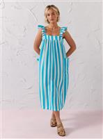 EVERBELLE Blue Stripe Frill Sleeve Trapeze Maxi Dress 14