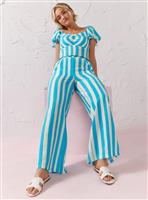 EVERBELLE Blue Stripe Wide Leg Trousers 6