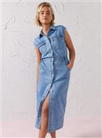 EVERBELLE Mid Wash Denim Sleeveless Midi Shirt Dress 14