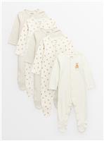 Cream Bear Print Sleepsuits 5 Pack Newborn