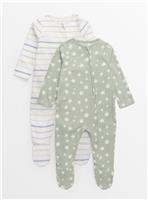 Star & Stripe Print Micro-Fleece Sleepsuits 2 Pack 12-18 months