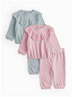 Blue & Pink Frill Detail Sweat Sets 2 Pack Up to 3 mths