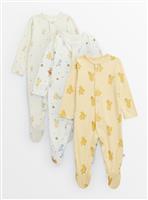 Disney Winnie The Pooh Long Sleeve Sleepsuits 3 Pack Up to 3 mths