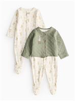 Khaki Peter Rabbit Sleepsuit & Jacket Set 3-6 months