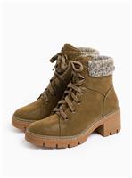 Khaki Lace Up Heeled Boots 6