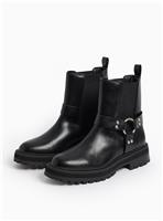 Black Faux leather Buckle Biker Boots 6