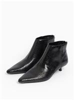 Black Patent Crackled Design Kitten Heel Ankle Boots 6